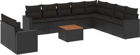 vidaXL Set canapele de grădină cu perne, 11 piese, negru, poliratan