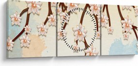 Tablou - Flori colorate pe ramuri (cu ceas) (90x30 cm)