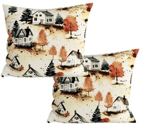 Set 2 bucati huse decorative pentru perna AUTUMN VILLAGE 45x45 cm, colorata