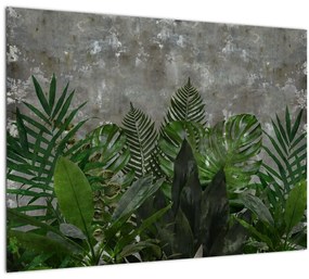 Tablou pe sticlă - Zid de beton cu plante (70x50 cm)