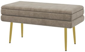 HOMCOM Bancă bancută cu spațiu de depozitare 2 în 1, șezut cu aspect de catifea și picioare din oțel - 79,5L x 37,5P x 43Î cm bej și aurit | Aosom Romania