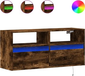 vidaXL Comodă TV de perete cu lumini LED, stejar fumuriu, 100x31x45 cm
