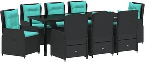 vidaXL Set de masă pentru grădină 9 pcs Negru Rattan poli