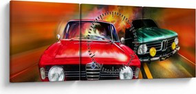 Tablou - Mașini de curse retro (cu ceas) (90x30 cm)