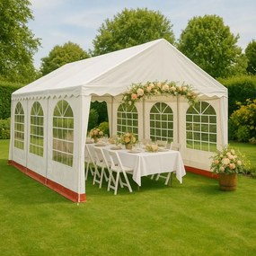 Cort pentru petreceri în grădină 6×4 m, dungă albă și roșie,