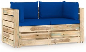 Canapea de gradina cu 2 locuri, cu perne, lemn verde tratat Albastru, Canapea cu 2 locuri, 1