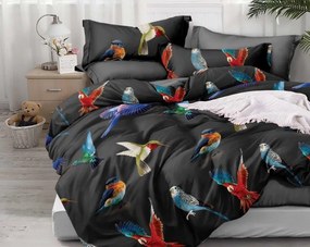 Lenjerie de pat din microfibra neagra, COLORFUL BIRDS