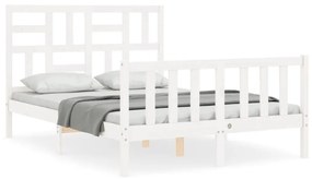 3193052 vidaXL Cadru de pat cu tăblie, dublu, alb, lemn masiv