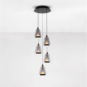 Lustra moderna cu 5 pendule LED, Metal, Sticla, Fumuriu, ALISH