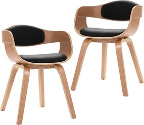 vidaXL Scaune de bucătărie, 2 buc, lemn curbat & piele ecologică