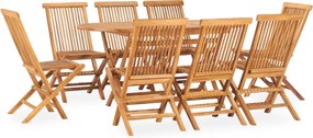 vidaXL Set mobilier de exterior pliabil, 9 piese, lemn masiv de tec