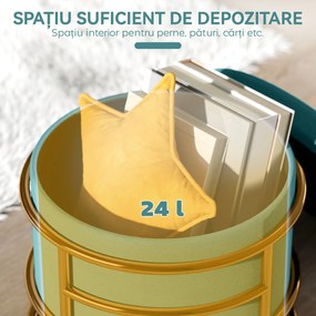 HOMCOM Pouf cu Spațiu de Depozitare în Catifea, 24L, Capac Detasabil, Ø42x39cm, Verde | Aosom Romania