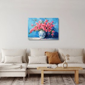Tablou pe sticlă - Vază cu flori roz (70x50 cm)