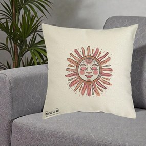 Perna Decorativa Soare Roz Tribal, 40x40 cm, Ecru, Husa Detasabila, Perna Inclusa, BEKZ®
