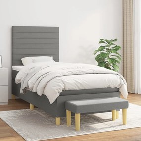 vidaXL Pat box spring cu saltea, gri închis, 100x200 cm, textil