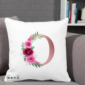 Cadou Personalizat - Perna Personalizata Monograma Rose Gold Litera O, 40x40 cm, Alba Mata, Husa Detasabila, Perna Inclusa, BEKZ®