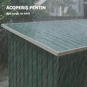 Outsunny Căsuță de Grădină 3,18m² din Oțel Zincat cu 2 Guri de Aerisire, Depozit pentru Unelte cu Uși Duble Culisante, Acoperiș Înclinat, 272x134x182 cm, Verde Întunecat | Aosom Romania
