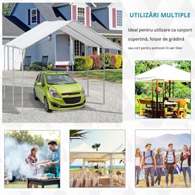 Outsunny Prelată Auto Rezistentă la Apă cu Kit de Ancorare, 5.95x2.9x2.6m, Albă | Aosom Romania