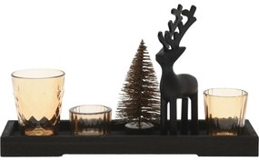 Set decorativ sfeșnice pe platou Reindeer and tree 6 buc., 31,5 x 9,5 x 2,5 cm,