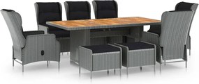 vidaXL Set mobilier exterior cu perne, 9 piese, gri deschis, poliratan