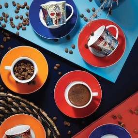Set cafea 12 piese, portelan, ceasca 60 ml+farfurie, multicolor, stylish