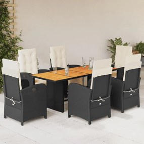 3212502 vidaXL Set mobilier de grădină cu perne, 7 piese, negru, poliratan