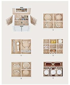 Cutie de bijuterii, Songmics, 10 x 12.6 x 6 cm, Alb