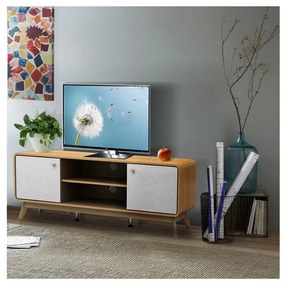 Masă TV albă/în culoare naturală cu aspect de lemn de stejar 140x53 cm Caitlin – Støraa