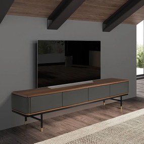 Comoda TV deosebita design LUX Dark Grey-Walnut 200x45cm