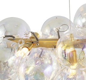Lampă suspendată de design aurie cu sticlă curcubeu cu 8 lumini - Uvas