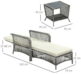 Outsunny 2 bucati sezlong din rattan din PE, mobilier pentru scaune reglabile din rachita, sezlong de gradina | Aosom Romania