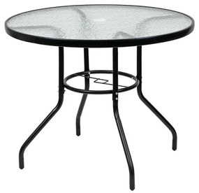Masă de grădină Ordino cu cadru metalic și sticlă, neagră