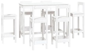 3124713 vidaXL Set mobilier de bar, 7 piese, alb, lemn masiv de pin