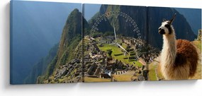 Tablou - Lama și Machu Picchu (cu ceas) (90x30 cm)