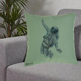 Perna Decorativa Astronaut Acuarela Zbor, 40x40 cm, Verde, Husa Detasabila, Perna Inclusa, BEKZ®