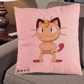 Perna Personalizata Meowth Pokemon, 40x40 cm, Roz, Husa Detasabila, Perna Inclusa, BEKZ®