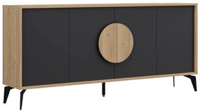 Comodă neagră/în culoare naturală joasă cu aspect de lemn de stejar 180x82 cm Vae – Marckeric