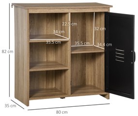 HOMCOM Bufet industrial - Mobilier de depozitare pe picioare, 3 nișe + dulap - lemn și ușă metalică neagră | Aosom Romania