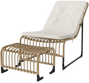 Outsunny Fotoliu de relaxare din ratan cu Fußhocker rezistent la UV, fotoliu de grădină cu perne Bänder 65 x 93 x 80 cm, lemn natural | Aosom Romania