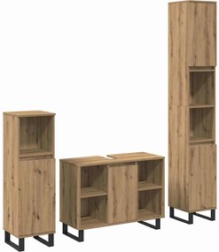 vidaXL Set de mobilier pentru baie cu ușă 3 pcs Maro Lemn compozit