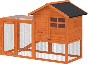 PawHut Coteț iepuri 2 etaje coteț cu acoperiș bituminos impermeabil parc exterior rampă uși lemn 123,5x62,6x92,5 cm Portocaliu | Aosom Romania
