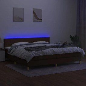 Pat cu arcuri, saltea si LED, maro inchis, 200x200 cm, textil Maro inchis, 200 x 200 cm, Cu blocuri patrate