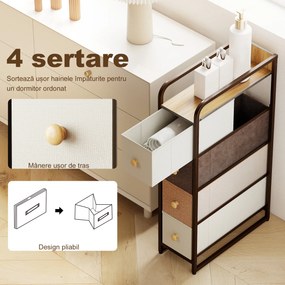 HOMCOM Comodă Slim din Material Textil cu 4 Sertare Pliabile, Mobil Compact din Oțel pentru Dormitor, Baie și Living, 20x47x84,5 cm, Multicolor | Aosom Romania