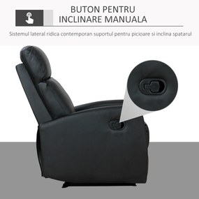 HOMCOM Fotoliu Relax Rabatabil Ergonomic Piele Sintetica 65 × 92 × 100cm, Negru | Aosom Romania