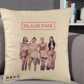 Perna Personalizata K-pop BLACKPINK Fotografie Grup Tinute Roz, 40x40 cm, Bej, Husa Detasabila, Perna Inclusa, BEKZ®