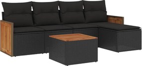 vidaXL Set mobilier de grădină cu perne, 6 piese, negru, poliratan