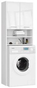 DULAP BAIE CU LOC PENTRU MASINA DE SPALAT, PLACA LAMINATA, 4 RAFTURI, 2 USI, ALB LUCIOS, 64X30X180 CM