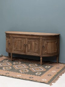 Bufet din lemn masiv de mango, natur, cu 4 uși, laterale rotunjite și decor sculptat, finisaj antichizat, 90 x 178 x 52 cm, „Beaussant”