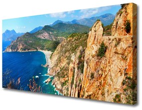 Tablou pe panza canvas Munții Marea Peisaj Galben Gri Albastru Verde