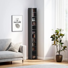 HOMCOM Dulap Suport Cd Da Perete Con 12 Polițe In Lemn 21x20x175cm Negru | Aosom Romania